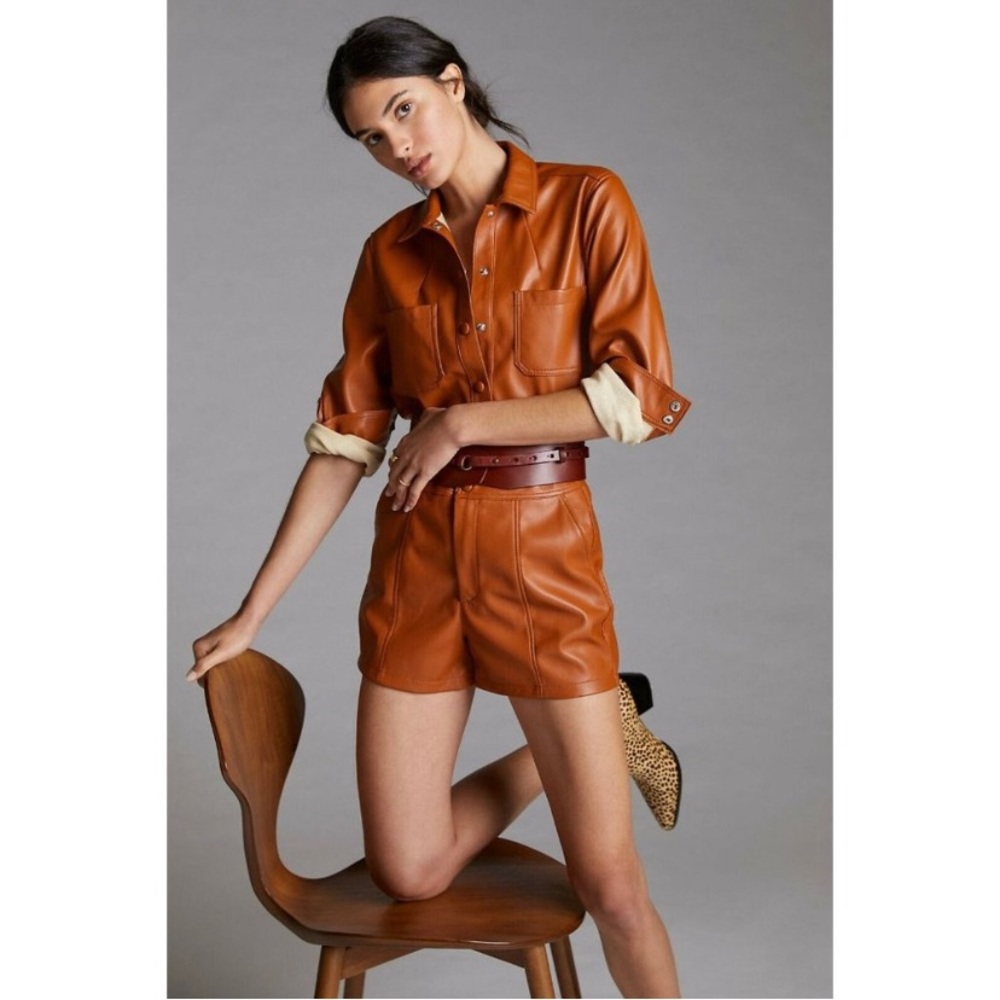 Anthropologie Tan faux Leather Short Set